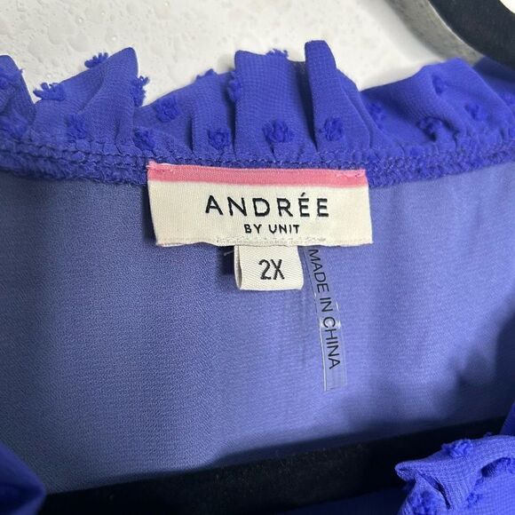 Andree By Unit Women’s Purple Swiss Dot Key Hole Ruffle Top Plus Size 2X - Picture 6 of 14